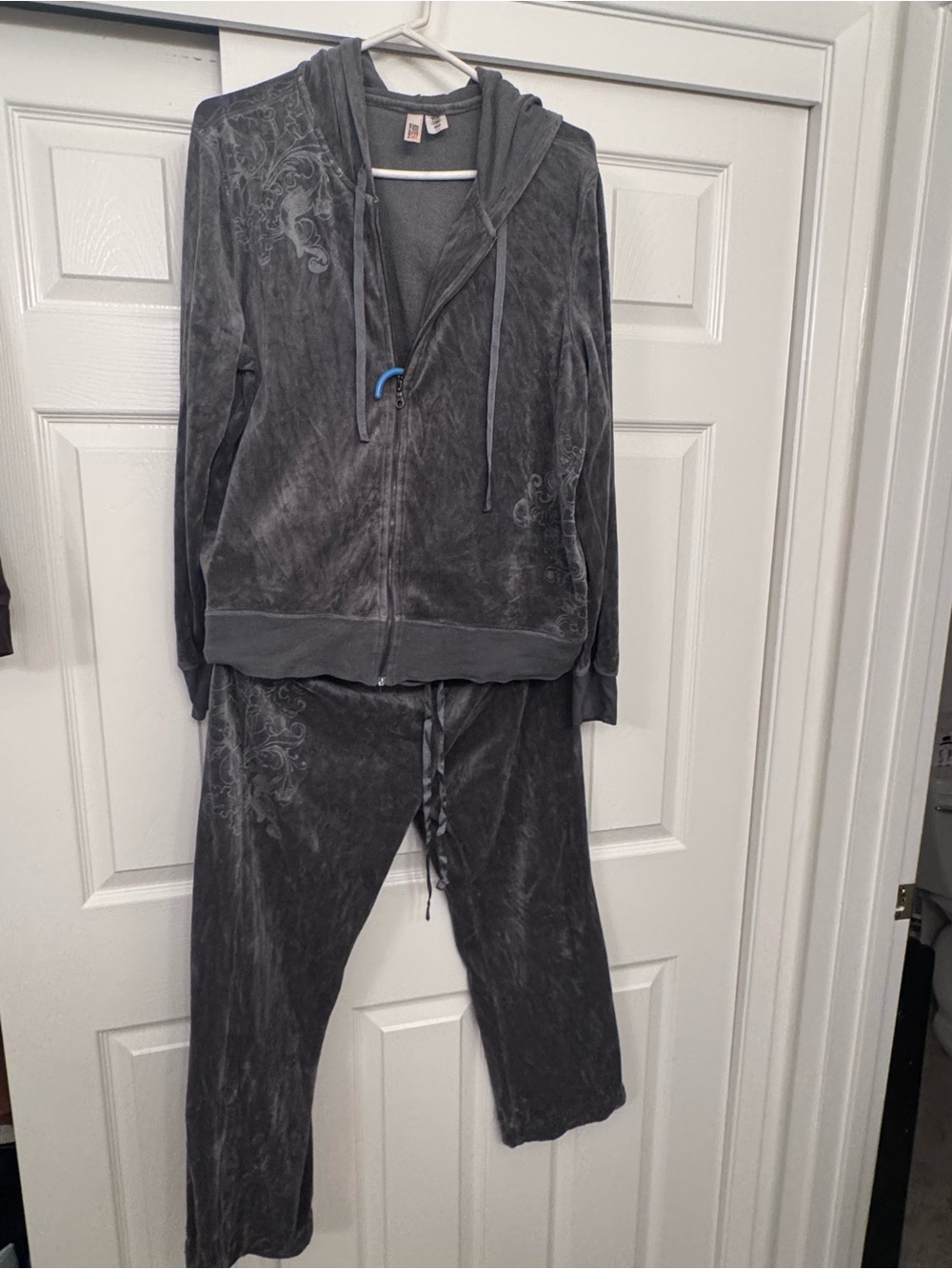 Y2K Route 66 Charcoal Gray Velour Zip Hoodie & Joggers Set